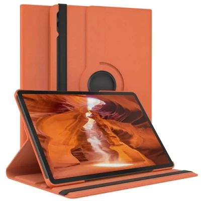 Abbildung von EAZY Case Tablet Hülle für Samsung Galaxy Tab S10 Plus / S9 FE Schutzhülle Smart Cover Rotationcase zum Aufstellen Klapphülle 360 drehbar mit Standfunktion Tasche Kunstleder Orange