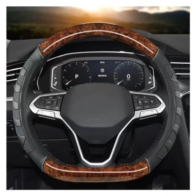 Abbildung von Lenkradbezug Für VW Sharan Passat Caddy Touran Tiguan 2015 2021 2022 D Form Auto Lenkrad Abdeckung Lenkradschoner(Coffee)