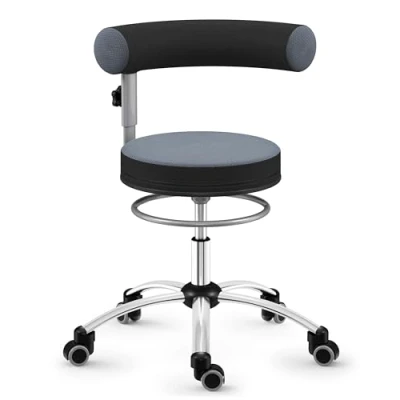 Abbildung von Sanus® Gesundheitsstuhl mit höhenverstellbarer Lehne, Sitzhöhe niedrig (36 43 cm), Stoffbezug, grau/schwarz, Rollen Rollstopp (Rollen nur Belastung), Ergonomischer Bürostuhl, Erzieherstuhl