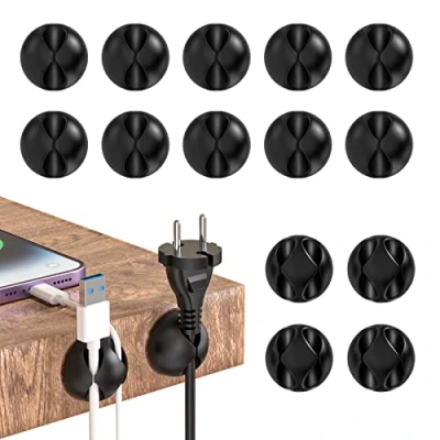 Abbildung von JANREAY Kabelhalter Kabelclips, 14 Packungen Mehrzweck Kabelmanagement Kabel Organizer Set für Schreibtisch, Audiokabel, Netzkabel, USB Ladekabel