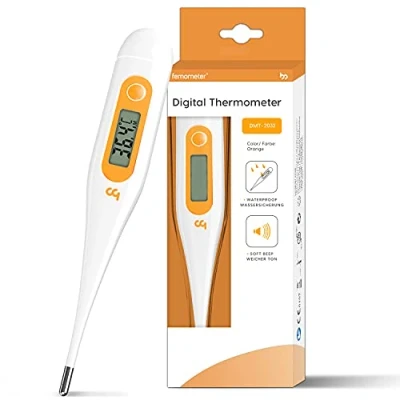 Abbildung von Digitales Fieberthermometer, Rektal, Oral, Achselthermometer Fieber Thermometer für Baby Kinder Erwachsene, Genaue und Schnelle Ablesungen, Wasserdichte Sonde, orange