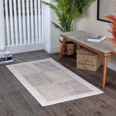 Abbildung von Surya Tetouan Teppich Läufer Wohnzimmer, Esszimmer, Flur Moderne Boho Geometrisches Muster Weicher Skandinavisch Wohnzimmerteppich Beige 80x150cm Groß