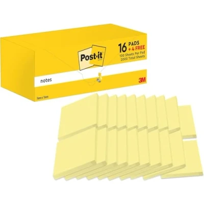 Abbildung von Post it Notizen Kanariengelb, Packung mit 20 Blöcken, 100 Blatt pro Block, 76 mm x mm, Farbe: Gelb Selbstklebende Notizzettel für Notizen, To Do Listen und Erinnerungen