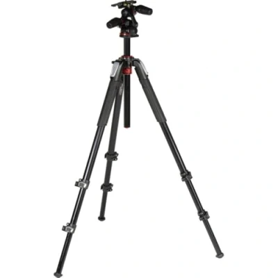 Abbildung von Manfrotto Kit Alu Stativ mit 3 Segmenten und Wege Neiger, Professionelles Fotozubehör Kit, Kamerastativ Stativkopf