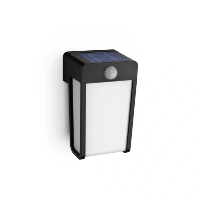 Abbildung von Philips Outdoor Solar Shroud Wandleuchte 2,3W, Tageslicht und Bewegungssensor, matt, 2700 Kelvin, IP44 wetterfest, schwarz