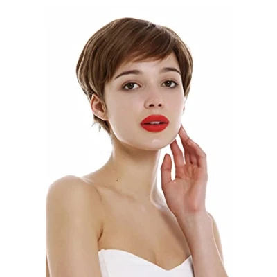 Abbildung von WIG ME UP DP HH 10 Perücke Echthaar Damen Herren kurz Pixie wellig Scheitel braun
