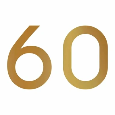 Abbildung von Zahlenaufkleber Nummer 60, Gold, 10cm (100mm) hoch, Aufkleber mit Zahlen in vielen Farben + Höhen, wetterfest