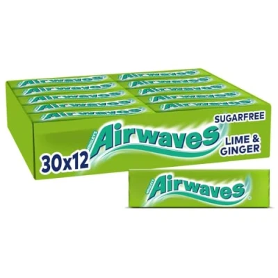 Abbildung von Airwaves Lime &amp; Ginger, Zuckerfreier Kaugummi, Für frischen Atem und Frische Kick, Minzfrische Geschmack von Lime&amp;Ginger, Kaugummi Großpackung, 30 Packungen mit 12 Dragees