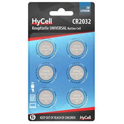 Abbildung von HyCell 6x CR2032 Batterie Lithium Knopfzelle 3V / Qualitativ hochwertige Knopfbatterien Ideal für Autoschlüssel TAN Gerät Taschenrechner Kinderspielzeug Fernbedienung Uhren etc.