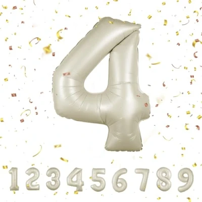 Abbildung von Luftballoons Beige4Geburtstag zahlen luftballon 4 jahre Folienballon Kindergeburtstag Deko XXL Beige Riesen in 40&quot; 101cm Geburtstagsdeko Ballon Zahl zum Geburtstag