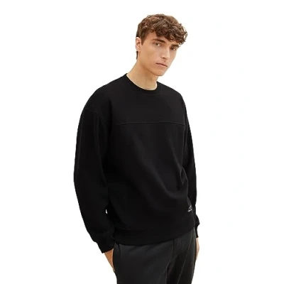 Abbildung von TOM TAILOR Denim Herren 1037606 Relaxed Fit Sweathirt mit Logo Print, 29999 Black, XL
