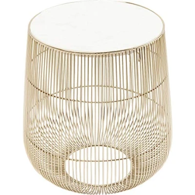 Abbildung von Kare Design Beistelltisch Beam, Weiß/Gold, rund, 27cm Durchmesser, Marmor Tischplatte, Couchtisch, Nachttisch, Stahlgestell, 35x32x32 cm (H/B/T)