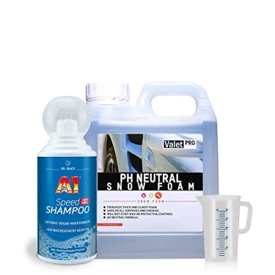 Abbildung von Set ValetPRO ph Neutral Snow foam 1 Liter + 50ml Messbecher detailmate A1 Speed Shampoo Dr. Wack 500 ml Autoshampoo für Autowäsche