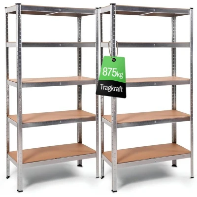 Abbildung von ONDIS24 Schwerlastregal Metallregal Thomas, Lagerregal 90 x 40 180 (H) cm, Kellerregal, 2 tlg., 875kg Steckregal mit 5 Einlegeböden, Werkstattregal 5X 175kg belastbar