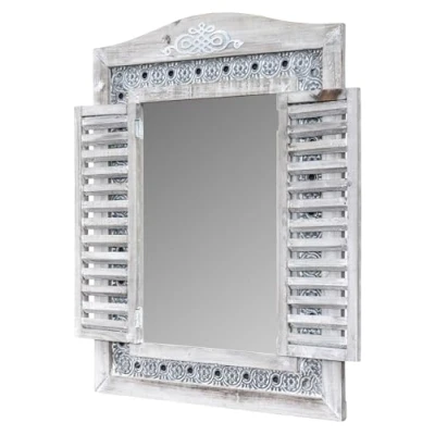 Abbildung von Levandeo® Wandspiegel, Wandspiegel Spiegel Fenster H73cm Holz Grau Shabby Chic Vintage