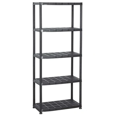 Abbildung von vidaXL Lagerregal 5 Tier Kunststoffregal Haushaltsregal Kellerregal Büroregal Regal Schwerlastregal Steckregal Schwarz 71x38x170cm Kunststoff
