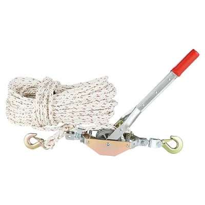 Abbildung von VEVOR Handhebelseilzug 0,75 Tonnen Tragfähigkeit Handseilwinde 30,48 m Seil aus Polyester Kettenwinde 665 x 80 200 mm Handseilzug 42,9 cm Grifflänge Seilzug rücklaufsicher Flaschenzug Hebezeuge