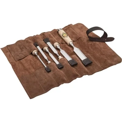 Abbildung von KIRSCHEN Stechbeitelsatz Stechbeitel Set bestehend aus 6 Stechbeiteln (6, 10, 12, 16, 20, 26mm) und Veloursleder Tasche, Stechbeitelset, teilig 1171002