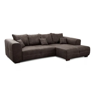 Abbildung von Cavadore Ecksofa Mavericco / XXL Eckcouch Inkl. Rückenkissen und Zierkissen Longchair rechts Industrial Style 285 x 69 170 (BxHxT) Mikrofaser Anthrazit