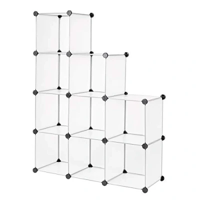 Abbildung von dibea Steckregal aus Kunststoff Schuhregal Aufbewahrungsregal modulares System, mit 9 Fächern á 30x30 cm transparent