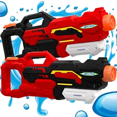 Abbildung von KESSER® Wasserpistole 2er Set Wasserpistolen Spritzpistolen Reichweite 10 11 Meter, Fassungsvermögen 1500ml Wasserspaß Strand Spielzeug im Freien für Kinder und Erwachsene Strandpool, Schwarz/Rot