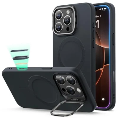 Abbildung von ESR für iPhone 16 Pro Hülle, Silikon Hülle mit Ständer, kompatibel MagSafe, integrierter Kameraständer, magnetische Handyhülle Pro, Cloud Serie, Schwarz