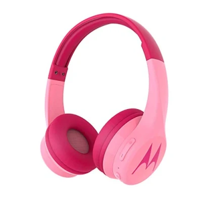 Abbildung von Motorola Squads 300 Bluetooth Kinderkopfhörer 24Std. Begrenzter Lautstärk mit 85 dB, Flexibel und langlebig, Gehörschutz Musik Sharing Funktion, Anti Allergie Kissen (BPA frei) Rosa