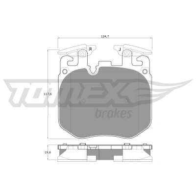 Abbildung von TOMEX brakes TX 18 50 Bremsbelagsatz Vorderachse für Verschleißwarnanzeiger vorbereitet mit Ausgleichsgewichten BMW: X7, 7, 5 Touring