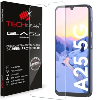 Abbildung von TECHGEAR Glas für Samsung Galaxy A25 5G Displayschutzfolie, Edition Displayschutzfolie Abdeckung [2.5D Runde Kante] [9H Härte] [Kristallklarheit] [Kratzfest] [Keine Blasen]