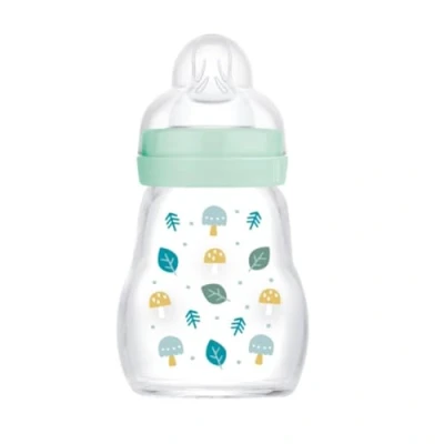 Abbildung von MAM Glasflasche (170 ml) hitzebeständige und temperaturbeständige Flasche Sauger für langsames Durchfluss 1 Neugeborene Farbe: sage matt