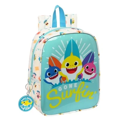 Abbildung von Baby Shark SURFING Kindertasche, anpassbar an den Wagen, mit Tasche, leicht zu reinigen, ideal für Kinder unterschiedlichen Alters, bequem und vielseitig, 22 x 10 27 cm, Blau Weiß, blau/weiß,
