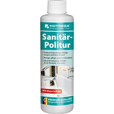 Abbildung von HOTREGA® Sanitär Politur Abperleffekt für Edelstahl Chrom Keramik Glas 250ml Sanitärreiniger
