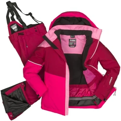 Abbildung von Killtec Skianzug Mädchen Skijacke bordeaux rosa + Skihose bordeaux, abnehmbare Träger
