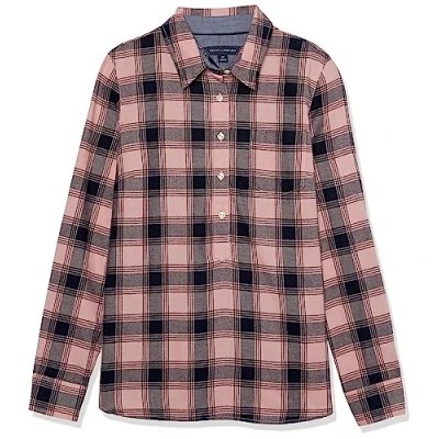 Abbildung von Tommy Hilfiger Damen Langarm Half Zip Roll Tab Popover Shirt, Braut Rose Multi, Klein