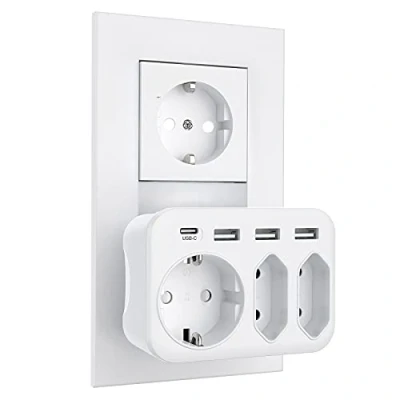 Abbildung von massway 7 in 1 Mehrfachstecker Steckdosenadapter, 3 Fach Mehrfachsteckdose (4000W) mit USB C (3A) und A, Verteilersteckdose Doppelstecker für Wand Steckdose