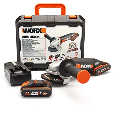 Abbildung von Worx Akku Winkelschleifer &quot;WX800&quot;, ergonomisches Design, inkl. 2 Akkus &amp; Ladegerät