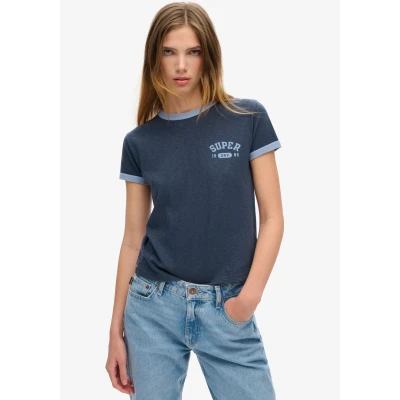 Abbildung von Superdry Athletic Essentials Ringer Tshirt print, Damen, Größe: 36, Richest navy slub