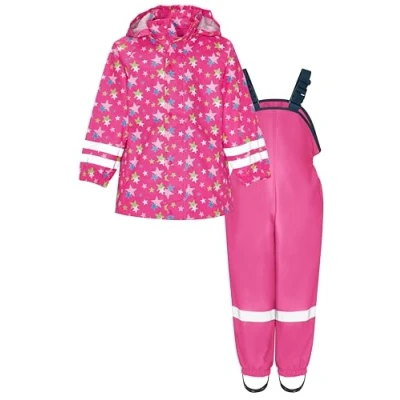 Abbildung von Playshoes Regenanzug Sterne Allover SET Regenjacke / wasserabweisende Jacke für Kinder, Größe: 98, Pink