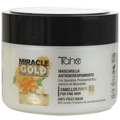 Abbildung von Tahe Miracle Gold Anti Frizz Maske für feines Haar mit Keratin, Provitamin B5 und Kamillenextrakt, 300 ml