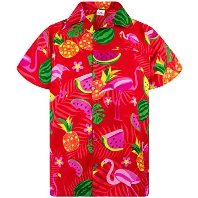 Abbildung von King Kameha Funky Hawaii Hemd, Herren, Kurzarm, Flamingo Melon, Rot, M