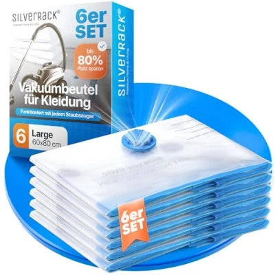 Abbildung von SilverRack Vakuumbeutel für Kleidung [6 Stück] als (60x80 cm) BPA Frei Staubsauger Vakuumierbeutel Aufbewahrung Vakuum Platzsparer Kleiderbeutel