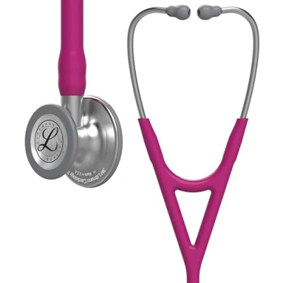 Abbildung von 3M Littmann Cardiology IV Stethoskop für die Diagnose, Bruststück in Standardausführung, himbeerroter Schlauch, Schlauchanschluss und Ohrbügel aus Edelstahl, 69 cm, 6158
