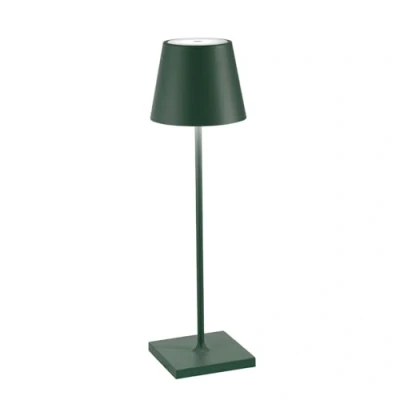 Abbildung von Zafferano, Poldina Pro Lamp, Oplaadbare Draadloze Tafellamp met Aanraakbediening, Ook Bruikbaar als Buitenshuis Dimmer, 2200 3000 K, Hoogte 38 cm, Donkergroene Kleur