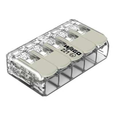 Abbildung von WAGO Verbindungsklemmen 221 485 5 Leiter, bis 4 mm², 25 Stück, COMPACT Kabelverbinder mit Hebeln für alle Leiterarten weltweit, bestätigte Anwendungssicherheit