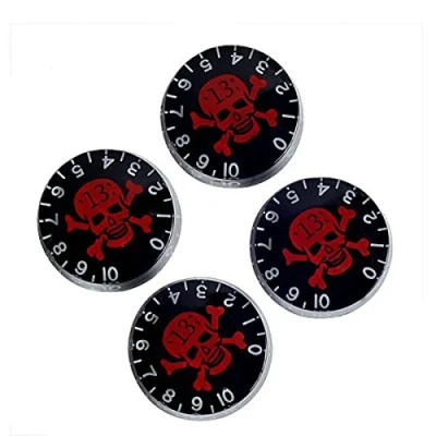 Abbildung von Musiclily Metrisch Gitarre Knöpfe Potiknöpfe Speed Knobs Volume Tone Potikopf für Epiphone Les Paul SG Import E Gitarre,Schwarz mit Rot Skull(4 Stück)