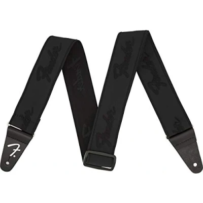 Abbildung von Fender WeighLess Running Logo Gitarrengurt 5,1 cm, Schwarz/Schwarz