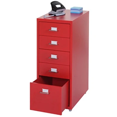 Abbildung von Mendler Rollcontainer Boston T851, Schubladenschrank Stahlschrank, 69x28x41cm 5 Schubladen rot