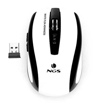Abbildung von NGS FLEA Advanced White Kabellose optische Maus, 2.4GHz, USB Maus für Computer oder Laptop mit 5 Tasten und Scrollfunktion, 800/1600dpi, Weiß &amp; Schwarz