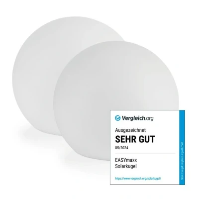 Abbildung von EASYmaxx 2er Set LED Solarleuchte mit Farbwechsel Deko Gartenleuchte Beleuchtung Wunderschöne Lichteffekte Tageslichtsensor In &amp; Outdoor Gartendeko Witterungsbeständig, Kugel 30 cm