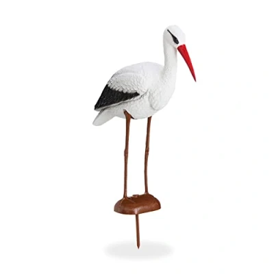 Abbildung von Relaxdays, weiß/rot Gartenfigur Storch, Garten Dekofigur, Fischreiher Schutz, Klapperstorch Geburt, HBT 80 x 22 64 cm, Gartendeko Figur